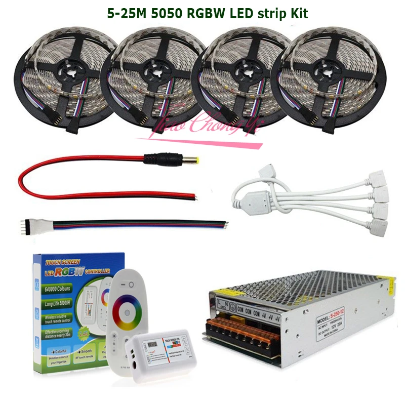 

5M-20M DC12V LED Strip RGBW RGBWW 5050 Flexible Tape + 2.4G RF RGB Controller+ LED Power supply kit