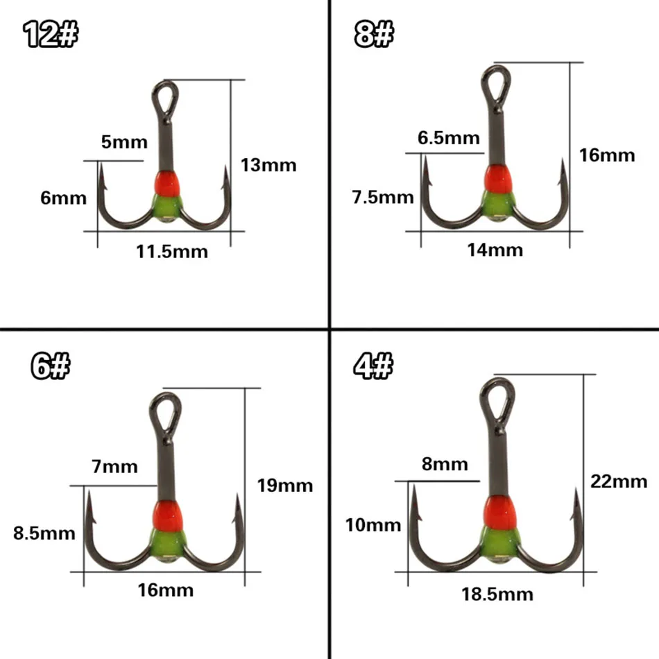 5pcs40pcs Ice Fishing Rainbow Hooks HighCarbon Steel Material Treble Black Fishing Hook Round Folded Saltwater Bass Tackle Tools
