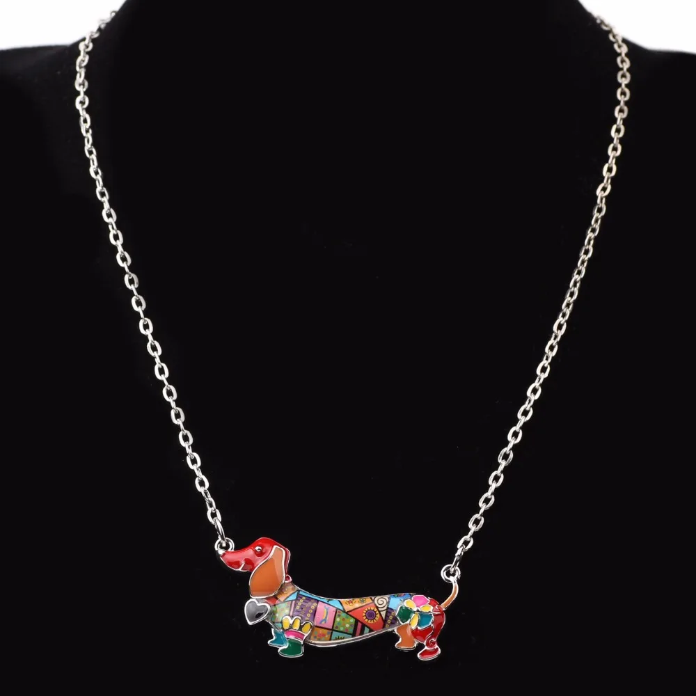 Bonsny Enamel Statement Maxi Pet Dachshund Dog Choker Necklace Alloy Pendant Chain Collar 2018 New Animal Jewelry For Women Gift