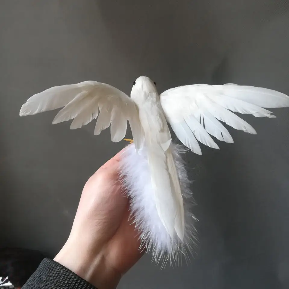 Echt speelgoed witte veren vogel model ongeveer 20 cm spreidende vleugels vogel huis tuin decoratie prop speelgoed cadeau h1065