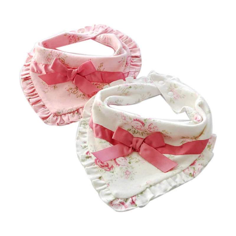 Cute Cotton Burp Cloth Triangle Round Lace Bow Princess Super Soft Baby Feeding Drool Bibs