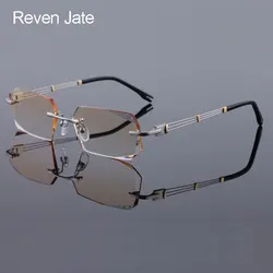 Reven Jate 58128 Pure Titanium Rimless Diamond Cutting Man Glasses Frame Optical Prescription Eyeglasses Men Eyewear Fashion