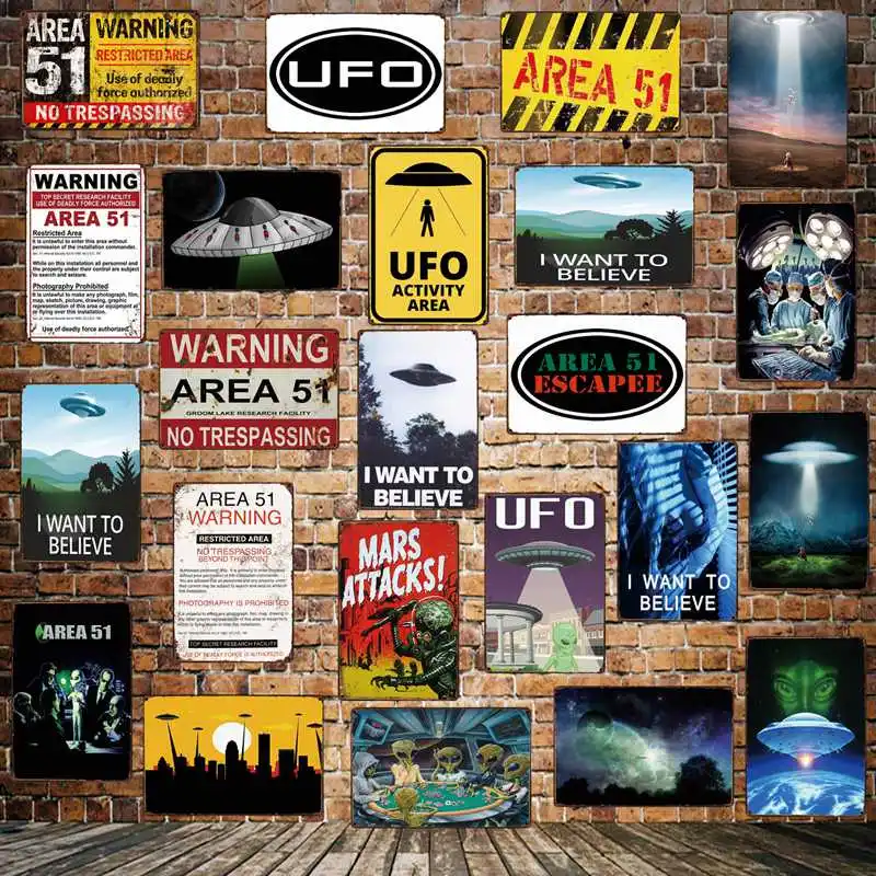 

[ Mike86 ] Wanring AREA 51 I WANT TO BELIEVE UFO Aliens Metal Sign Wall Plaque Poster Custom Painting Room Decor Art LT-1695