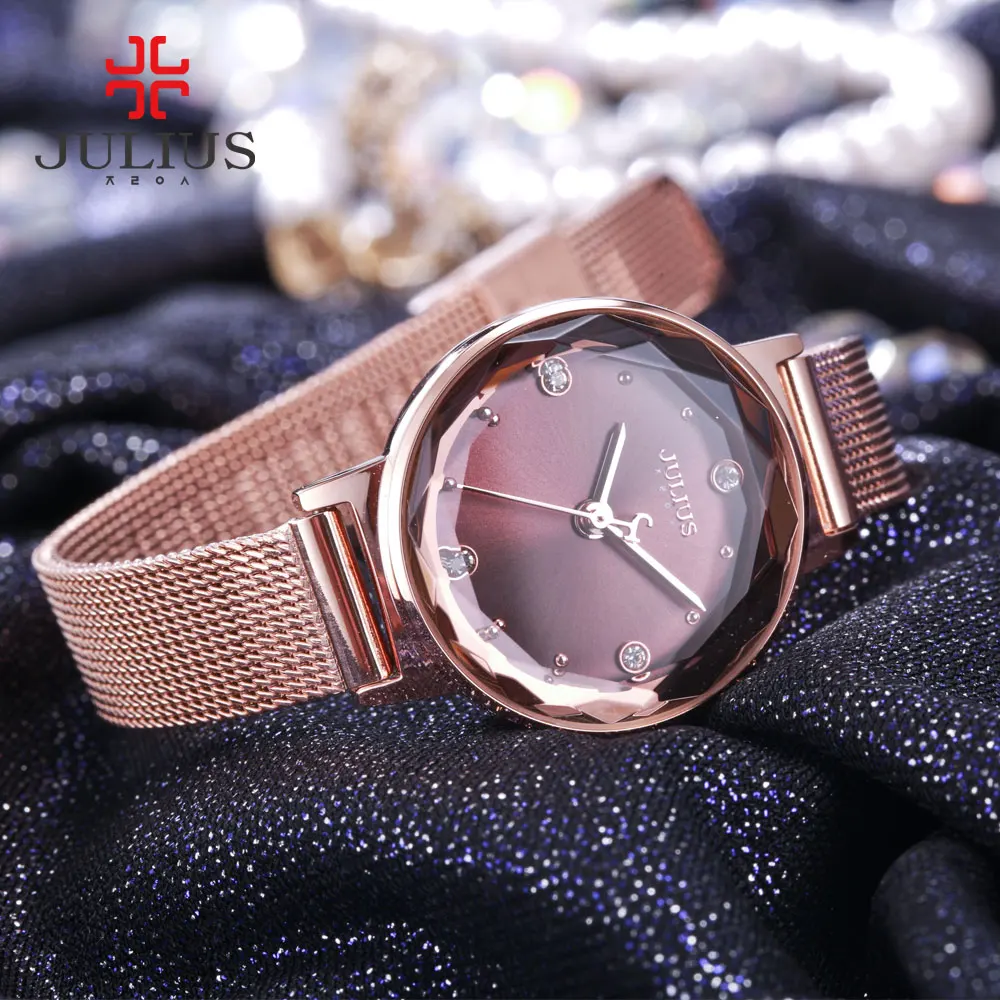 2017 New JULIUS Womens Watch Top Brand Gold Steel Mesh Belt Bracelet Hour Clock Montre Femme Reloj Mujer Erkek Kol Saati JA-917