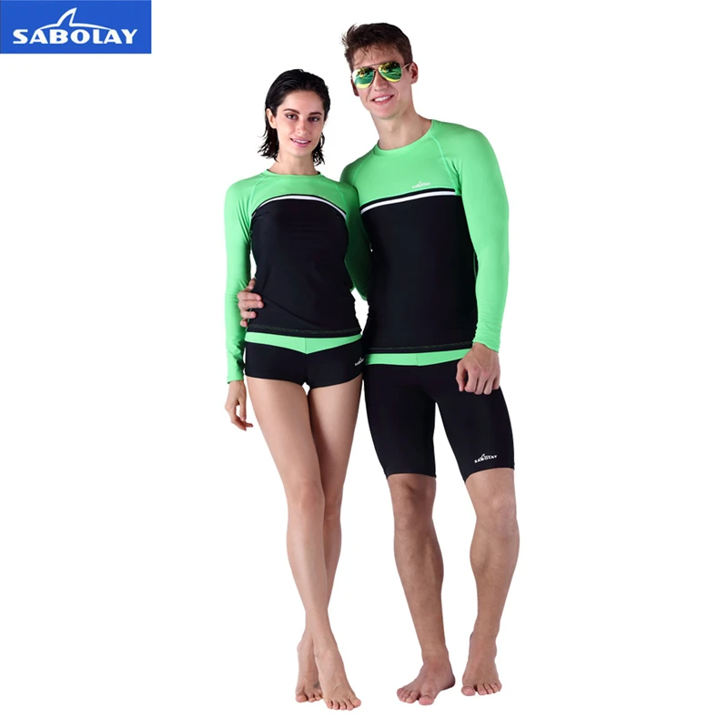 SABOLAY Men Women Couples Rash Guards Lycra Shirts Super Elastic Quick Dry Long Sleeve Lovers Shirt Shorts Beach Surfing Suit