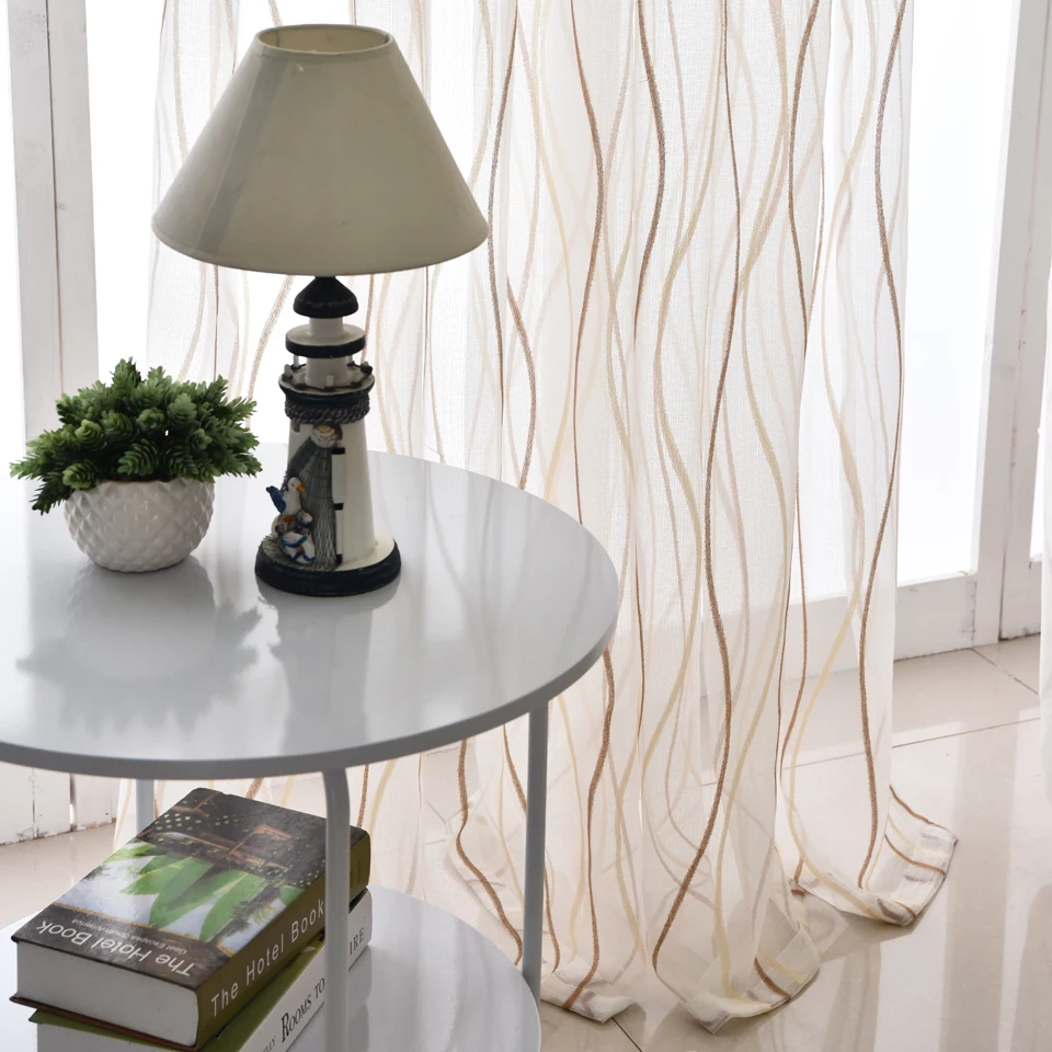 Simple Stripe Window Curtains for Living Room Kids Bedroom European Style Custom Size Veil Sheer Voile Tulle Curtains