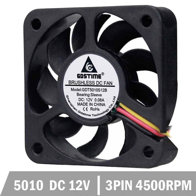 50pcs Gdstime DC 5010 50*50*10 12V 3Pin with FG Function Brushless 50mm 5cm Industrial Cooling Fan 4500RPM