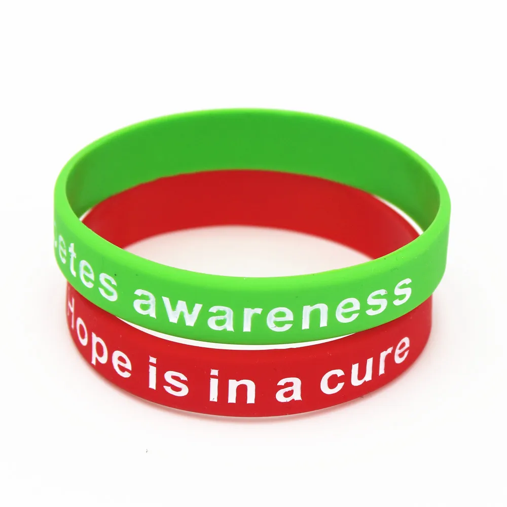 1PC Diabetes Awareness Bracelets Medical Alert Silicone Wristband Hope is in a Cure Armband Red Green Nurse Bangles Gifts SH112