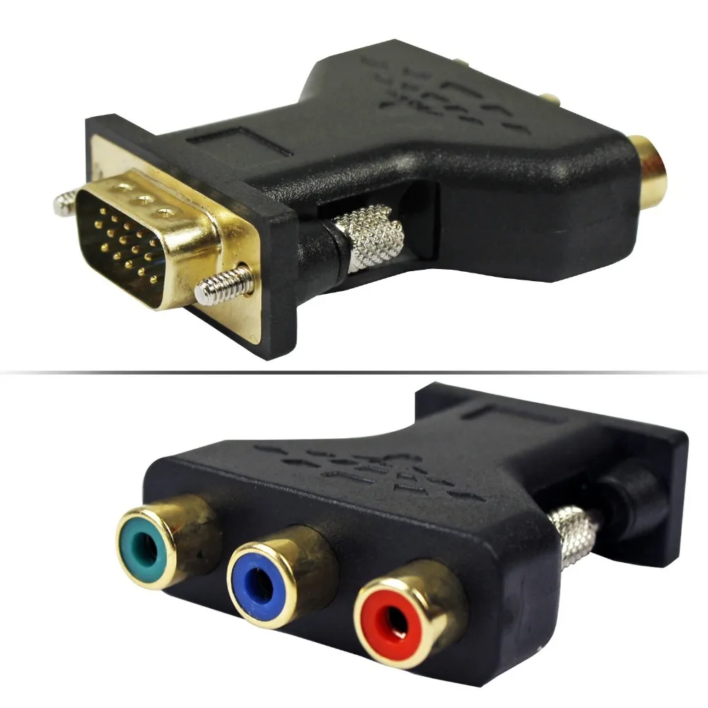 Computer Graphics Card GPU HD 15VGA to 3 RCA Component YPbPr RGB AV Adapter Connector, Need system support PC TV-Out function