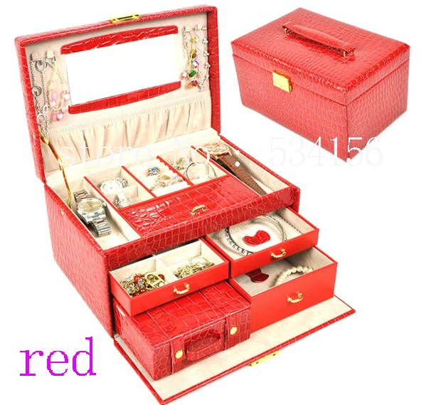 luxurious pu 3 layers leather jewelry box earrings jewelry packaging red display box  gift box jewelry holder 28.5 * 19 * 16 cm