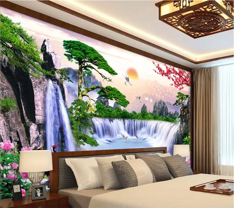 beibehang Custom Wallpaper 3D Water Flows Welcoming Song Falls Backdrop wall Decorative Paintings 3d wallpaper papel de parede