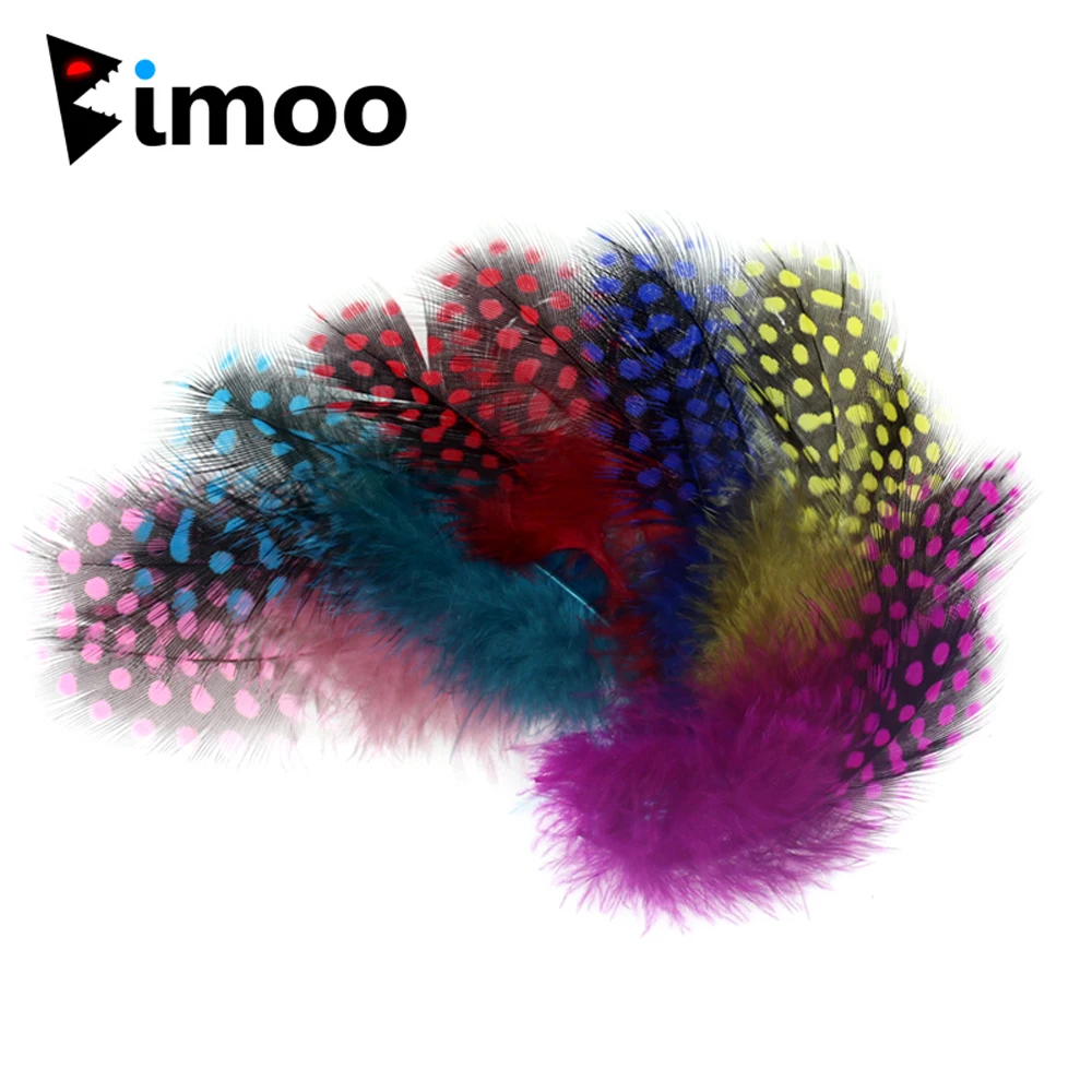 Bimoo 50PCS/Pack 100% Natural Strung Pheasant Guinea Fowl Feathers For Fly Tying Material Collars Tailing Wingcases and Cheeks