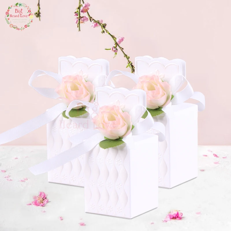 12pcs Vase Style Candy Box Bronzing Flower Chocolate Box Wedding Party Decoration Gift Box for Guest Wedding Favor Supplies