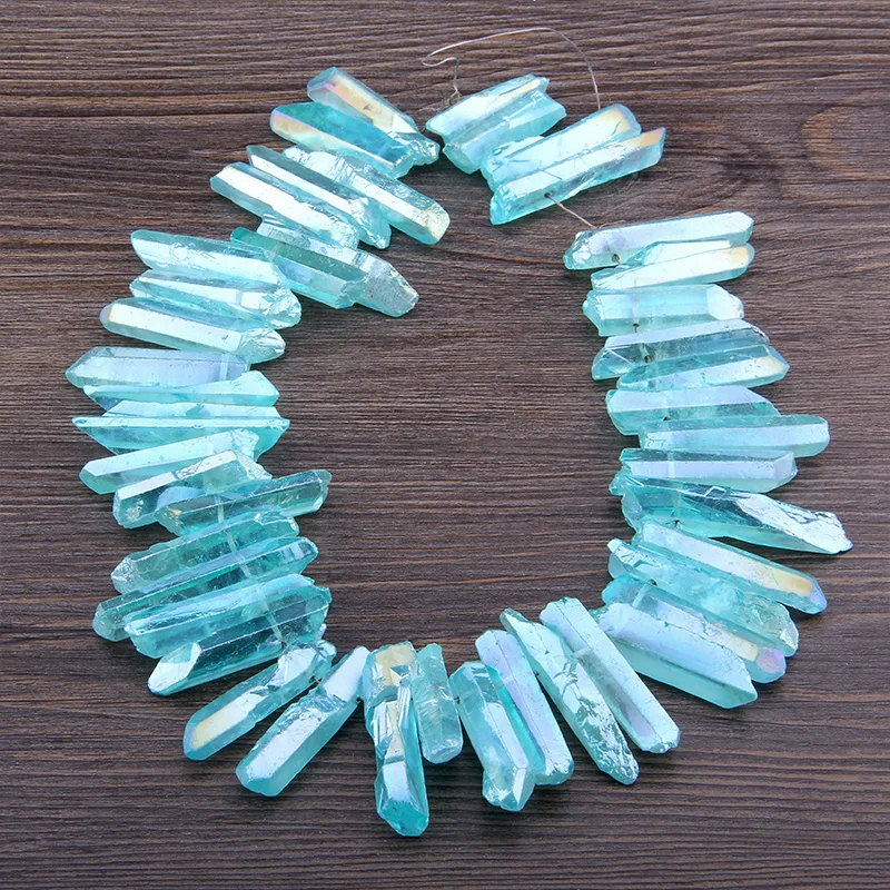 Transparency Blue Natural Crystal Healing Quartz Points Graduated Tusk Top Drilled Stick Beads Pendants Fashion Jewelry For DIY