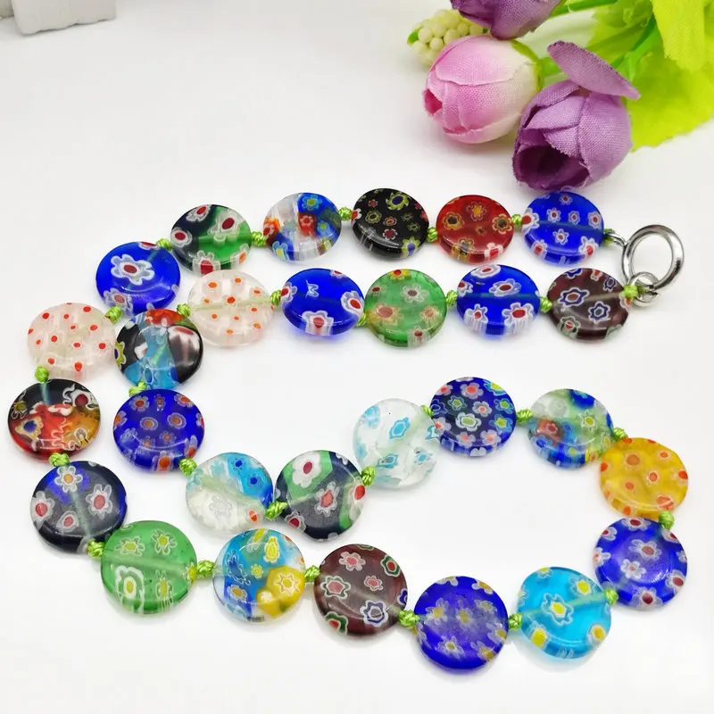 3pcs Millefiori Vidro Lampwork Murano Contas Moeda Colar QUENTE