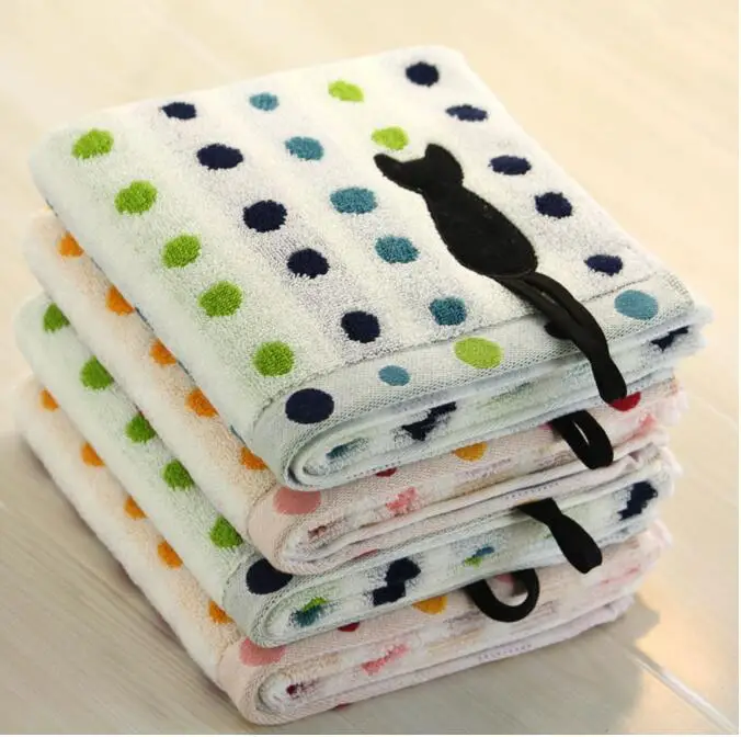 

10pcs/lot! dot cartoon cat design velvet cotton Children child-towel face towel soft towel 35*74cm