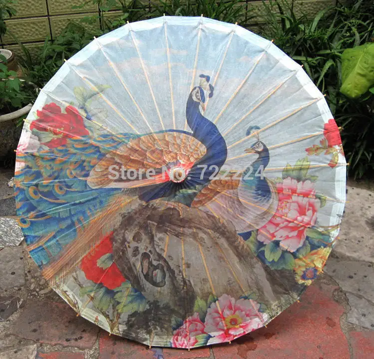 

New arrival chinese handmade peafowl standing in the peony flowers picture oiled paper umbrella waterproof parasol umbrella