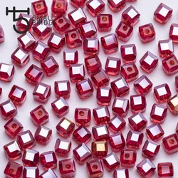 4mm Austria Faceted Crystal Square Beads For Jewelry Making Women Diy Material Loose Red Glass Spacer Beads Wholesale Z903