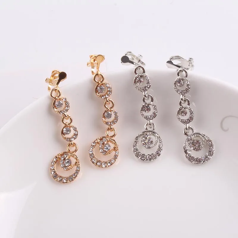 JIOFREE New Coreano di Fascino di Strass Oro Clip su Orecchini Senza Piercing per le Donne Del Partito Monili di Cerimonia Nuziale Accessori
