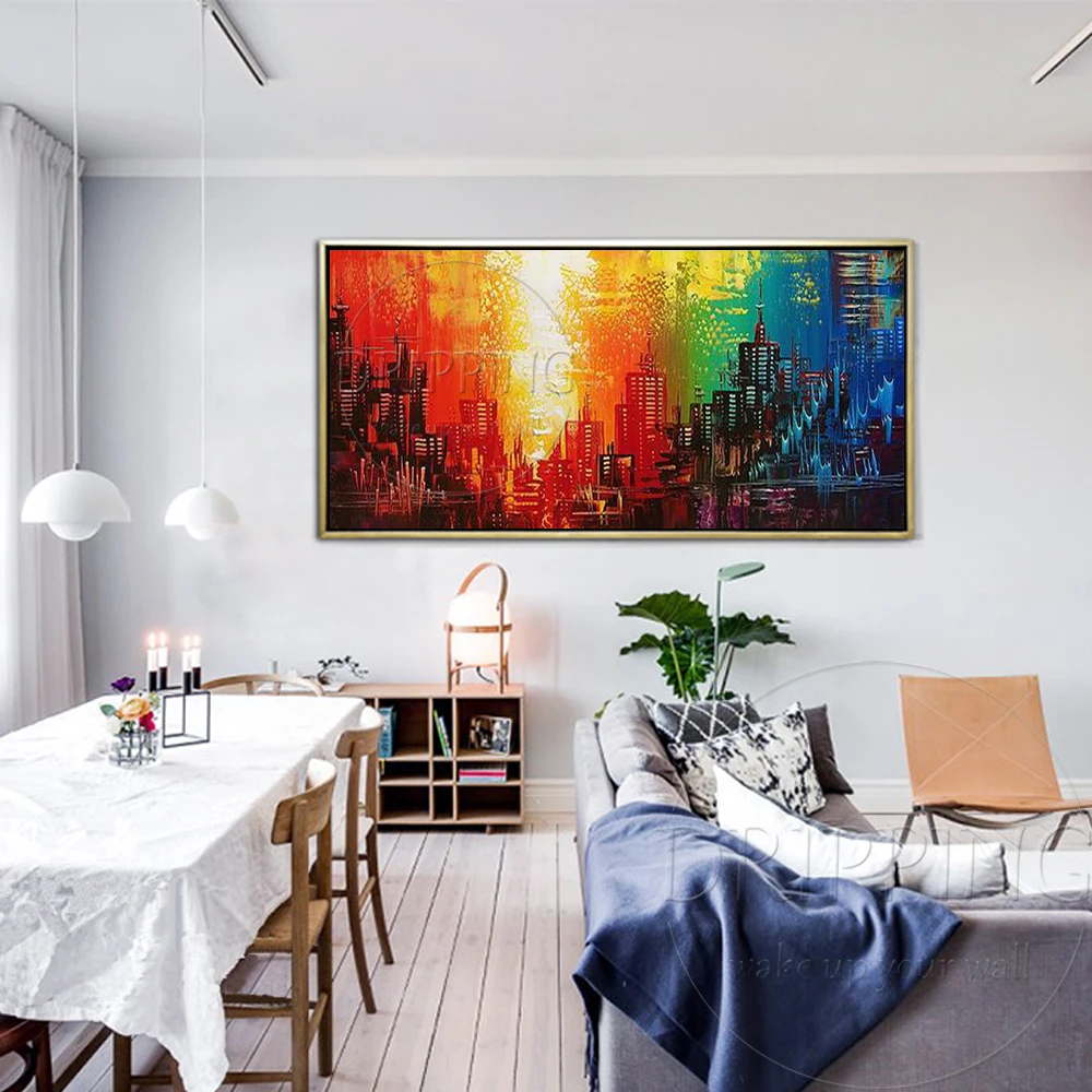 Painter Hand-painted High Quality Modern Abstract Oil Painting on Canvas Cheap Price Colorful Abstract City Oil Painting