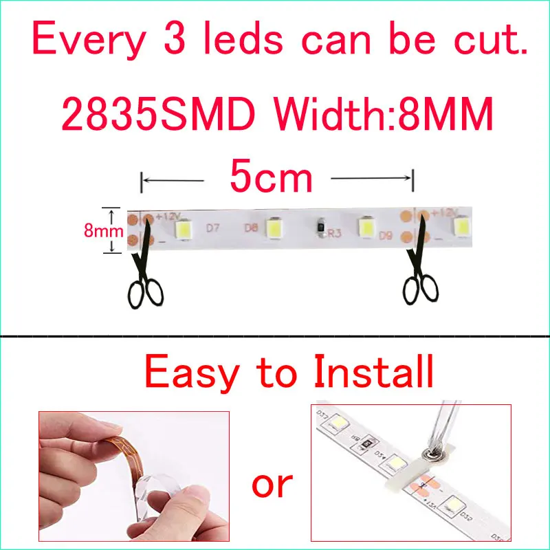 Bande lumineuse flexible à LED SMD 2835, 12V, RVB, rouge, bleu, vert, blanc, chaud, ruban de Noël