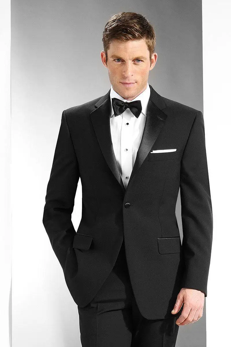 

New Arrival One Button Black Groom Tuxedos Notch Lapel Groomsmen Mens Wedding Suits Blazers (Jacket+Pants+Tie) W:571