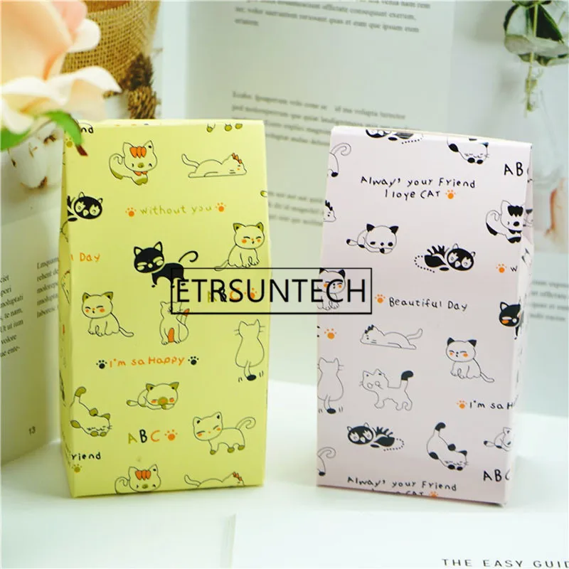 500pcs Cute Cartoon Cat Gift Bag Paper Bags for Kids Birthday Party Decoration Dessert Candy Biscuits Snack Cookie Bag