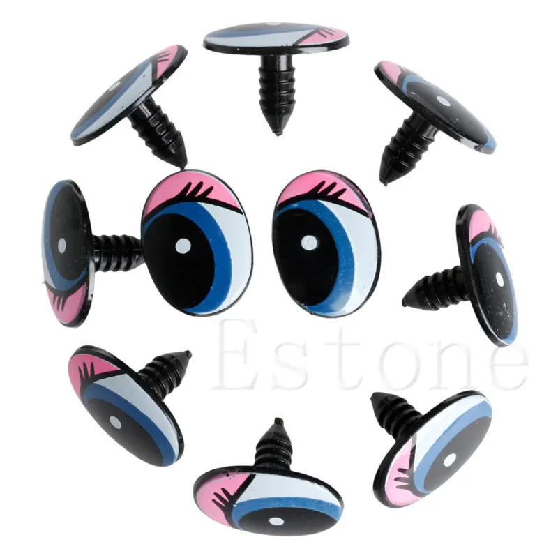 Olhos de plástico oval azul, fantoche de olhos para boneca diy 24x18mm (10 peças)