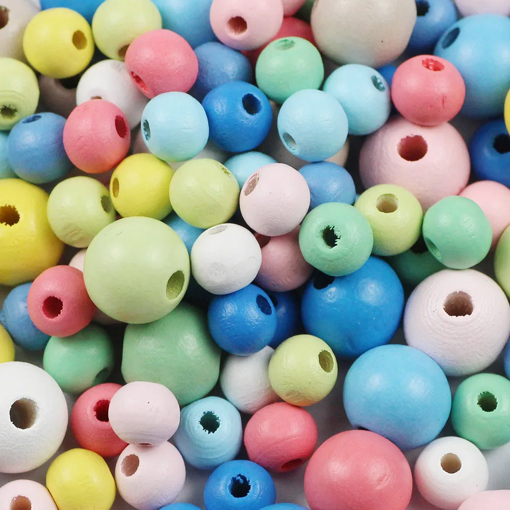 50~200pcs Wooden Beads Color 8/10/12mm Round Spacer Beading Wood Beads For Pacifier Clip Jewelry Findings Making DIY Necklace