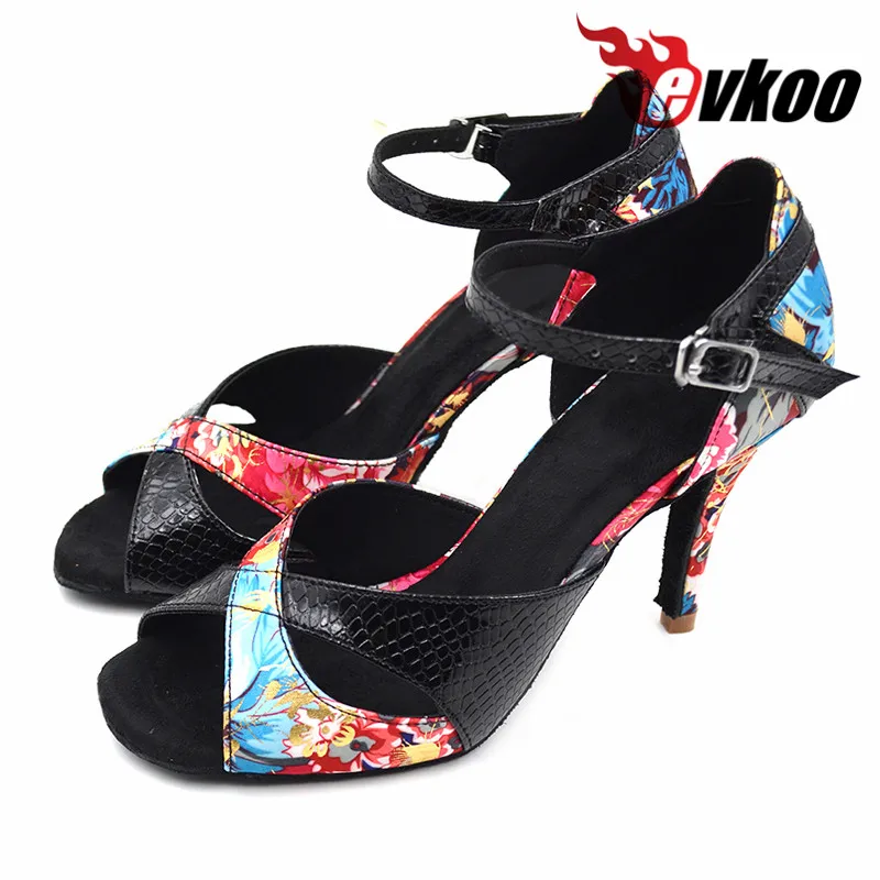 Zapatos de baile latino de Salsa para mujer y niña, calzado de salón latino, cómodo, de piel satinada, tamaño personalizado, 8,5 cm, para Evkoo-373