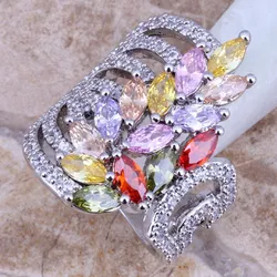 Gracious Multicolor Yellow Cubic Zirconia Silver Plated Ring Size 5 / 6 / 7 / 8 / 9 / 10 / 11 / 12 S0184