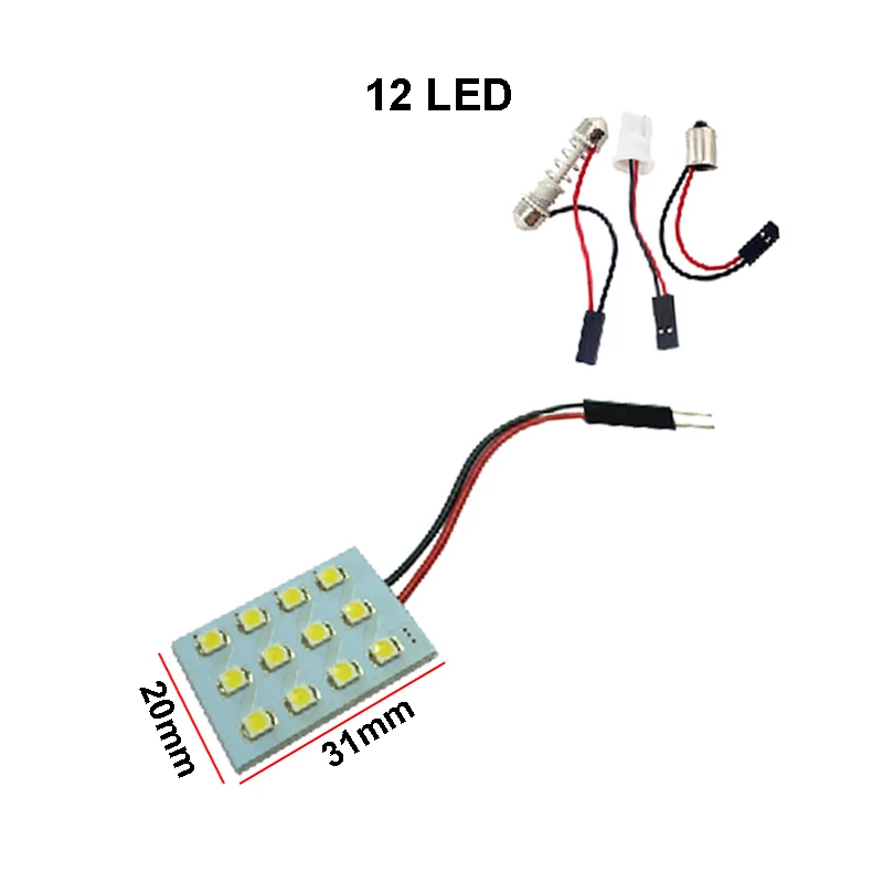 100pcs Car Accessories Dome Panel reading Light 12/24/36/48 SMD 1210 LED with T10 BA9S C5W Adapter Festoon Base  DC12V