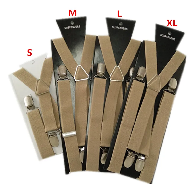 BD002-Light khaki tan braces 4 clips Men Suspenders 4 sizes for boys and girls men and women X-back suspenders