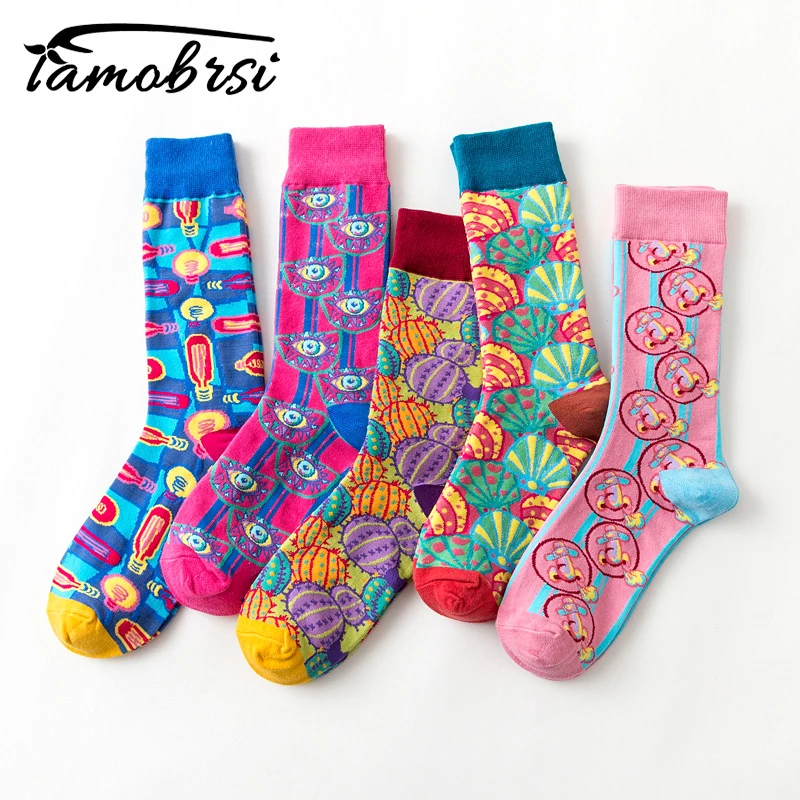 New Europe The United States Tide Brand Women Happy Socks Color Funny Winter Socks Warm Psychedelic Illustration Series Sokken