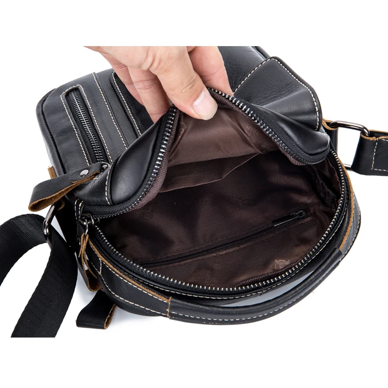 Bolso cruzado de cuero genuino para hombre, bandolera de piel de vaca, Estilo Vintage, informal, pequeño