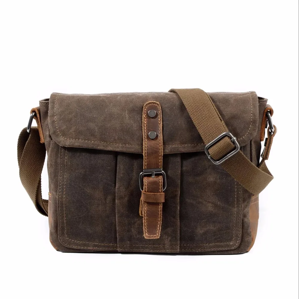 Imagem -02 - Bolsas Mensageiro Vintage para Homens Bolsa de Ombro de Couro de Lona Casual Multifunções Masculino Pequeno Portátil Impermeável Crossbody Bag