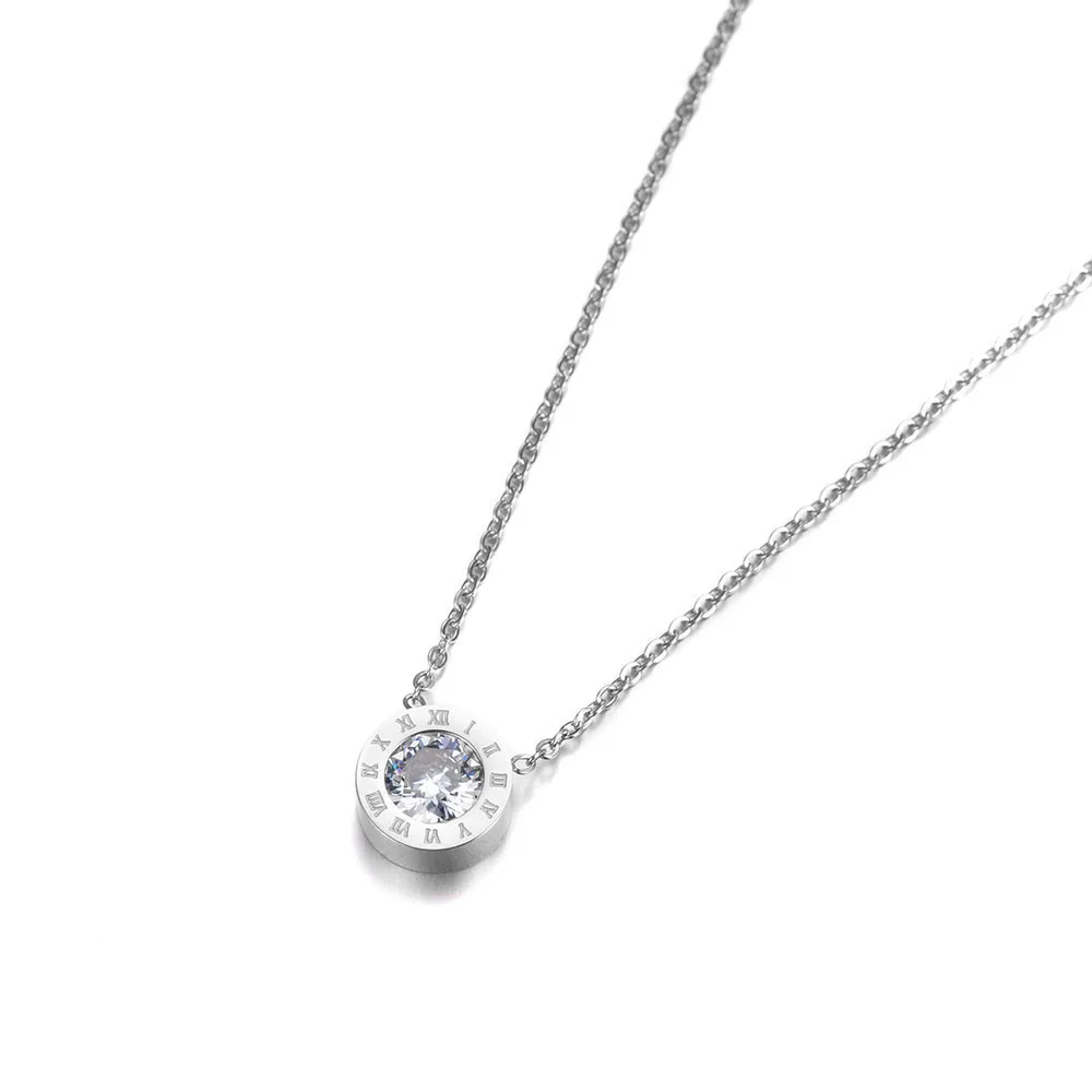 JeeMango Classic Round 2Ct Cubic Zirconia Pendant Necklace Jewelry Stainless Steel Chokers Necklace For Valentine\'s Day JN18004