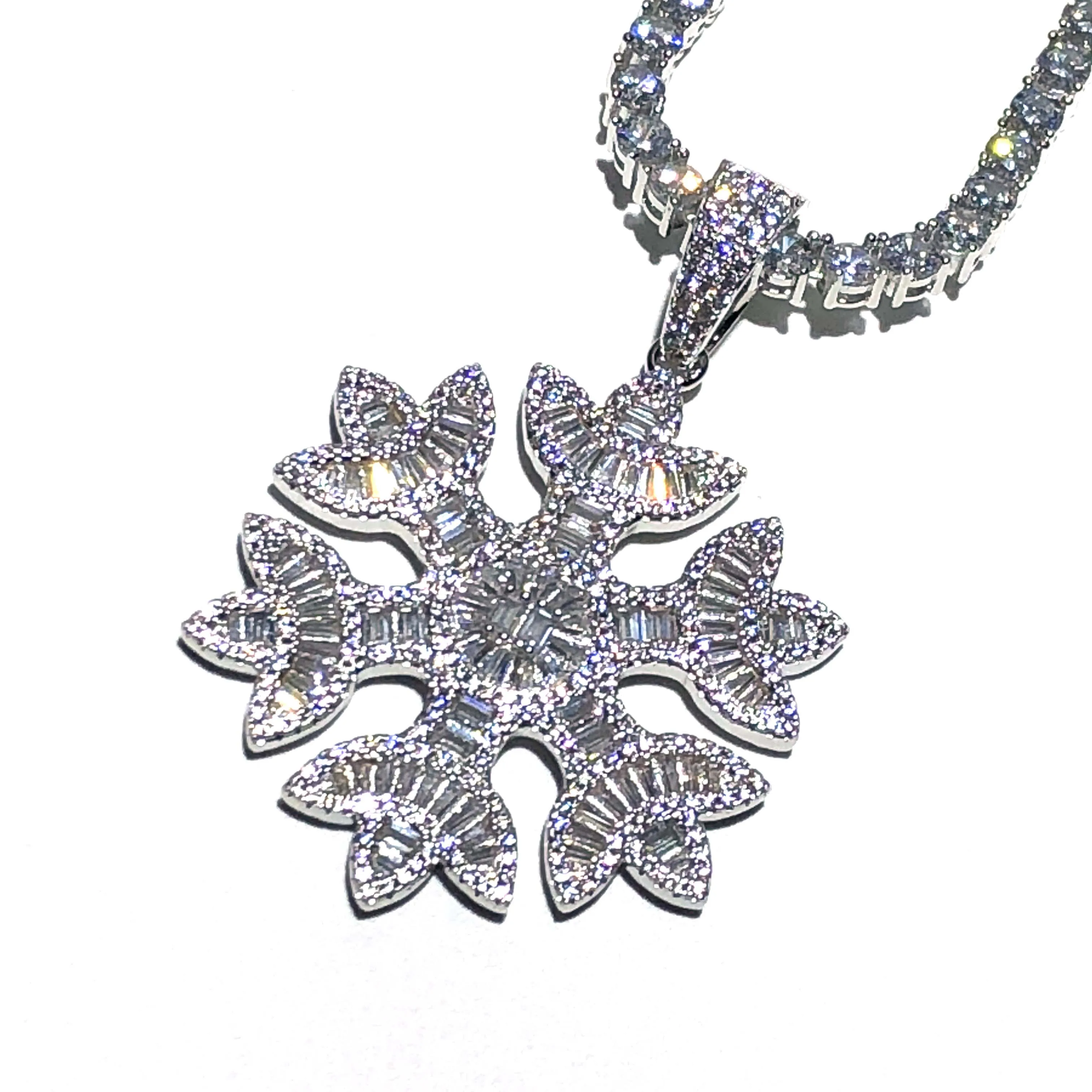 Snowflake pendant baguette stone and white cz