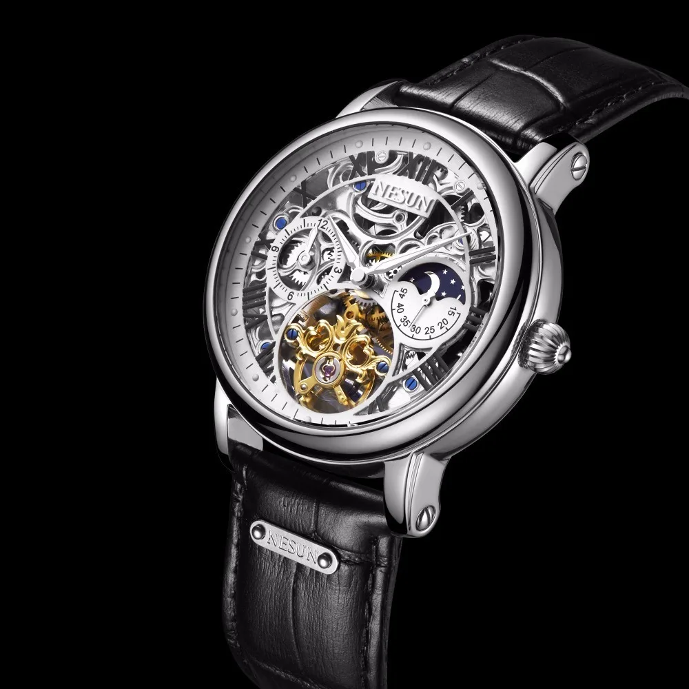 

Роскошные автоматические мужские часы NESUN, механические, с сапфировым стеклом, многофункциональные, с фазами луны, светящиеся стрелки, швейцарский бренд N9097