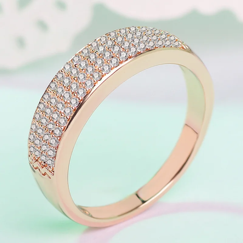 Geometry Rose Gold Wedding Ring for Women Micro-inlaid Simulation Zircon Ring Jewelry Engagement Love Rings Birthday Gift