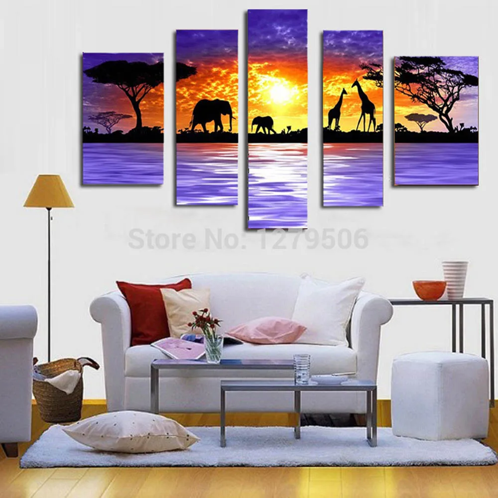 

Handmade Oil Painting Canvas Painting Wall Art Home Decor Living Room As Unique Gift 5 Pieces/set Africa Animal Picture Decor