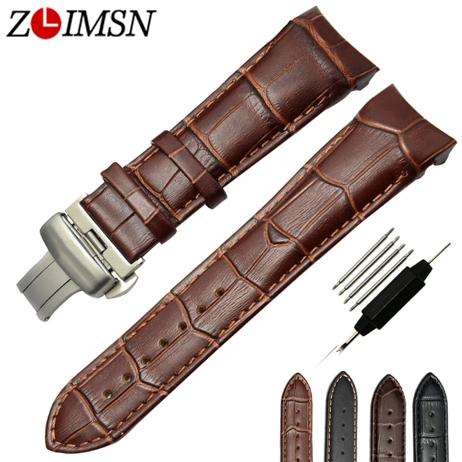 22mm 23mm Genuine Leather Watchbands Light Brown With Brown Stitched Watch Bands Straps Curved End For TIS-- Relojes Hombre T035