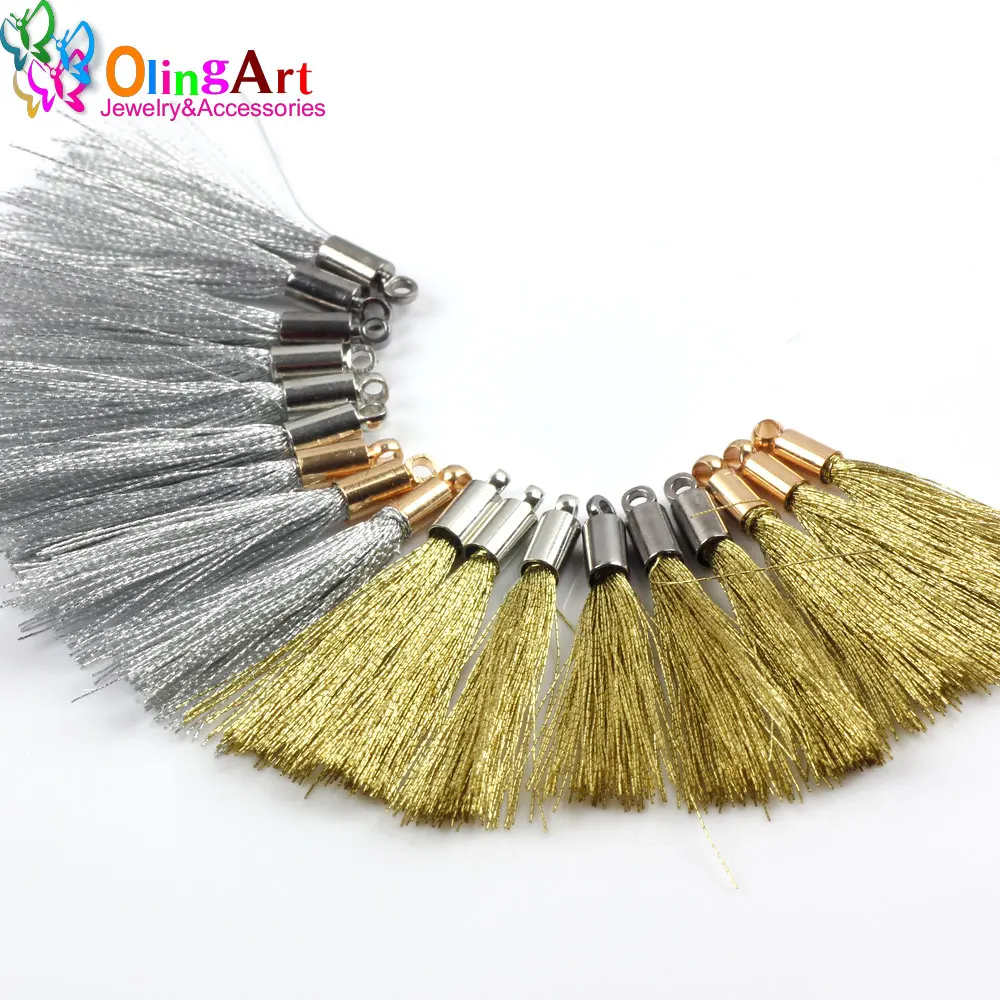 OlingArt 30mm 12/24Pcs Gold silver Mix Color Nylon Tassel Charm Necklace Earring Tassels DIY Jewelry Making Straps Keychain