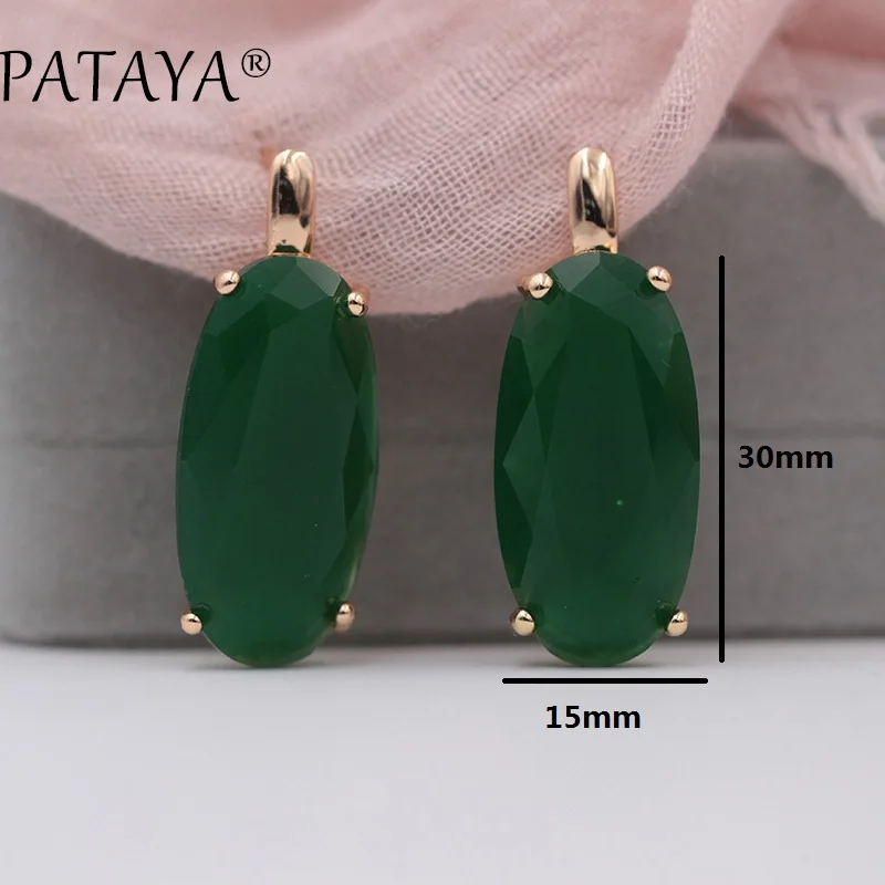 PATAYA New Bride 585 Rose Red Fine Jewelry Sets Green Oval Artificial Zircon Dangle Earrings Ring Sets Women Vintage Jewelry Set