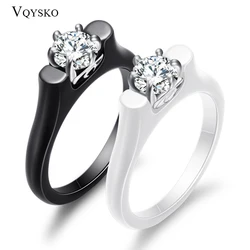 6MM Crystal Ceramic Ring Woman Cubic Zirconia Stone Black/White Color Women Jewelry Engagement Wedding Rings Gifts For Women