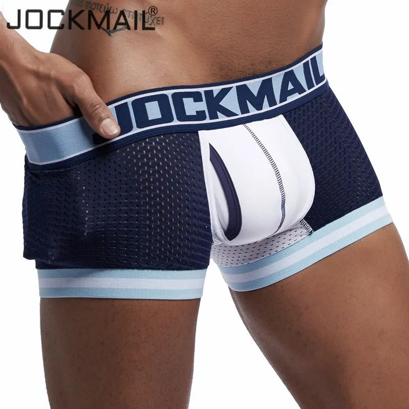 JOCKMAIL Brand New Underwear Men Boxer Mesh U Pouch Sexy Underpants Cueca Cotton Pants Trunks Boxer shorts Gay Male Panties