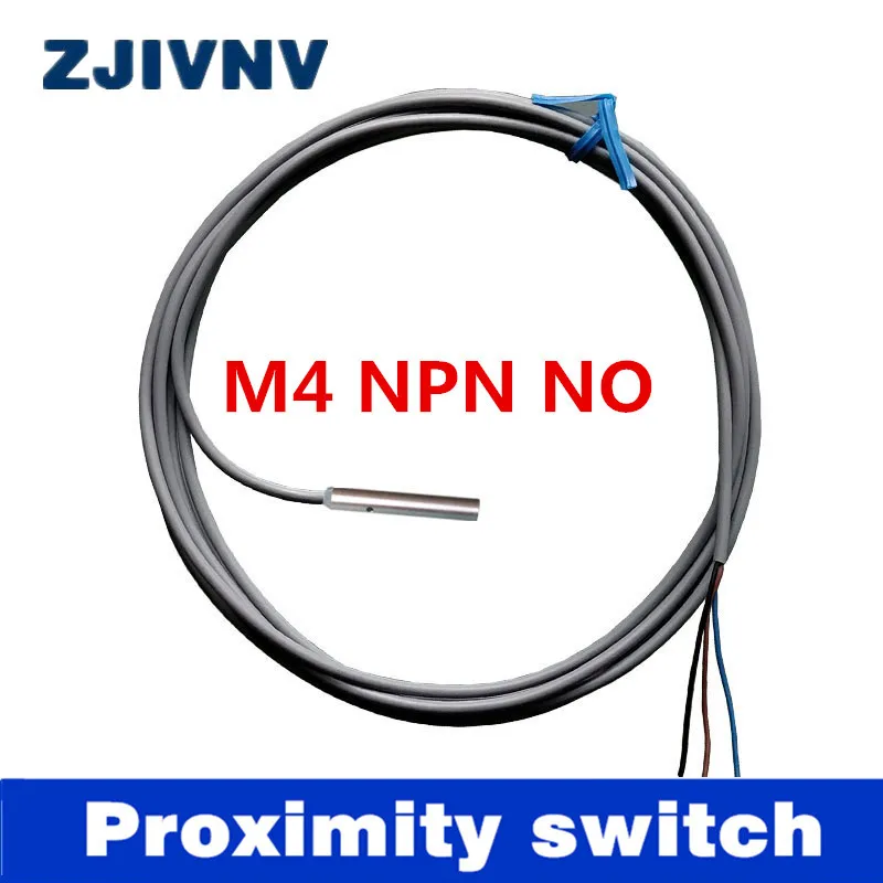 

Best quality M4 IP67 DC 3 wires NPN NO inductive proximity switch detect distance 0.8mm , Dia 4mm sensor body without screw