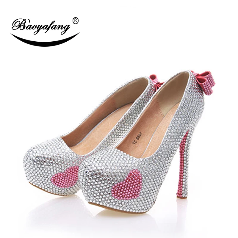 BaoYaFang New Arrival Sea Blue crystal Women Wedding shoes Woman 12cm high heel platform shoes brand shoes woman ladies shoes