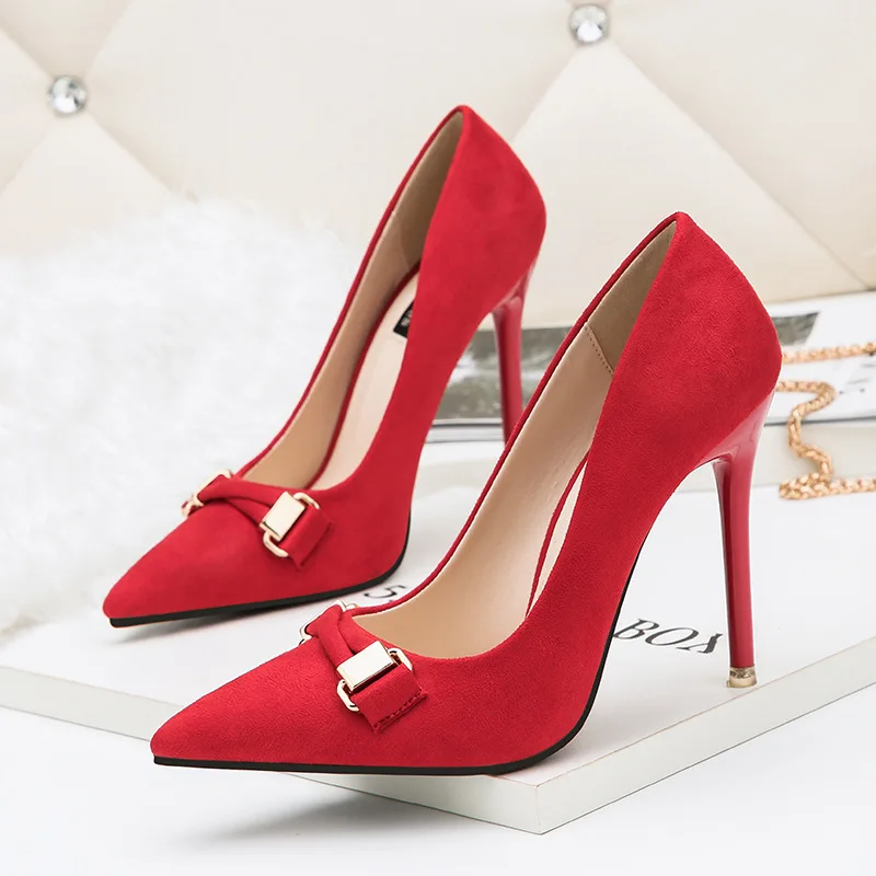 Women Pumps Flock Pointed Toe Fashion Spring Suede 10.5CM Thin heel Fashion Dress Office Shoes