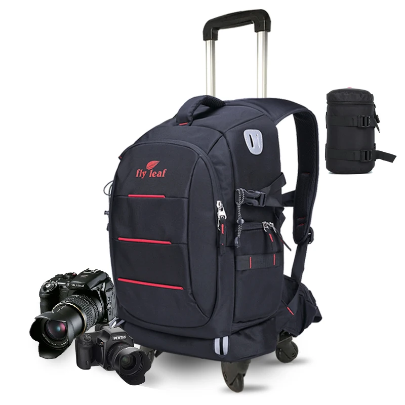 New Men Shoulder Photography backpack,Professional camera handbag,waterproof Rolling Suitcase on Wheels,Cabin Trolley luggage